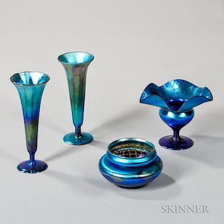 Four Tiffany Blue Favrile Glass Items