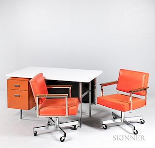 George Nelson EOG Desk and Two All.Steel Armchairs