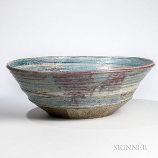 Large Makoto Yabe (1947-2005) Nerikomi Blue Pottery Bowl