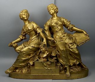 Large 21" Raingo Freres (France, 19C) Bronze "Two Muses"