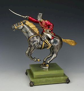 Giuseppe Vasari Bronze & 22K Gold figurine "Cossack on Horse"