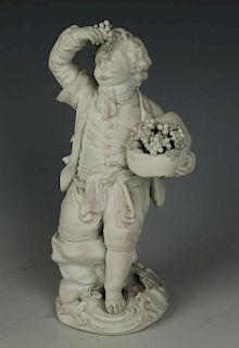 18C Meissen Acier Figurine "Boy Holding Grapes"