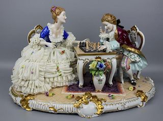 Unterweissbach Figurine Couple Playing Chess