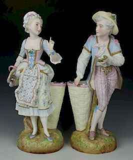 19C French Levy & Cie pair of figurines "Girl & Boy"