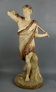 29" 19C Royal Worcester Hadley figure "Satyr with Staff"