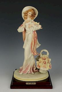 Capodimonte Bruno Merli Figurine "Lady with Basket of Flowers"