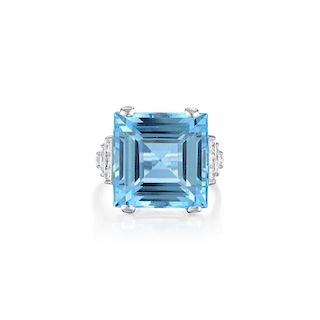 An Art Deco Aquamarine and Diamond Ring