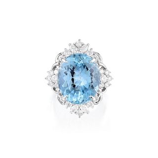 An Aquamarine and Diamond Ring