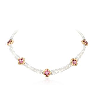 Van Cleef & Arpels Jean Viteau Pink Sapphire and Pearl Necklace