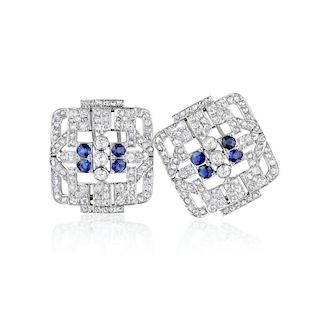 Chaumet Art Deco Diamond and Sapphire Double Clips