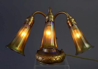 Tiffany Gold Dore Three Light "Lily" Lamp