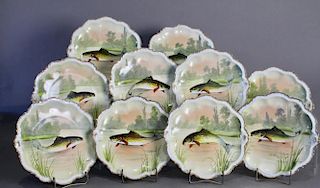 Ten Limoges Hand Painted Fish Plates