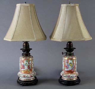 Pair Chinese Rose Mandarin Lamps