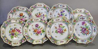 Set of Eight Dresden Floral Plates