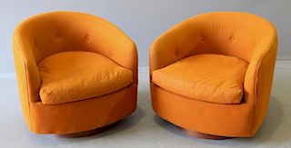 Pair Milo Baughman Barrel Back Chairs