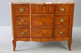 Parquetry Inlaid 3-Drawer Marble Top Chest