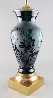 Dark Green Glass Cameo Table Lamp