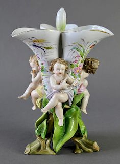 Meissen Triple Flower Vase with Cherubs