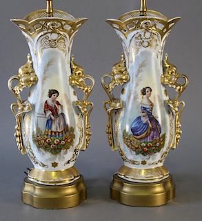 Pair Old Paris Porcelain Table Lamps
