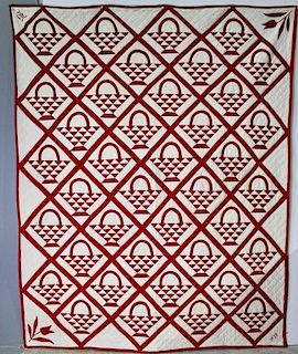 Hand Sewn Red and White Quilt dated 1938