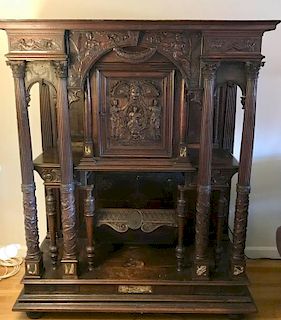 Antique and Finely Carved Tabernacle Cabinet .