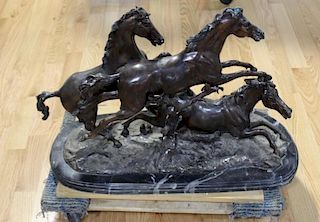 UNSIGNED. Large Bronze Sculpture of Horses.