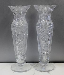 A  Large Matched Pair of Finely Cut Glass Vases.