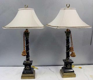 A Vintage Pair of Gilt Metal Mounted Marble Column