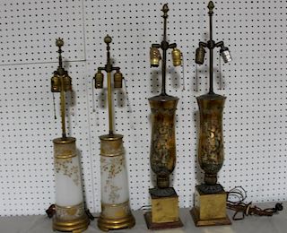 2 Pairs of Antique Glass Lamps.