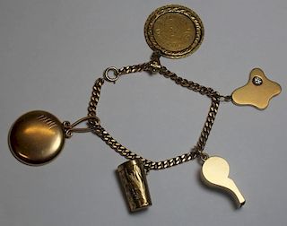 JEWELRY. 14kt Gold Charm Bracelet with 5 Charms.