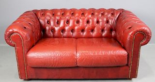 Chesterfield Red Leather Love Seat