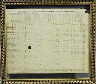 Framed Handwritten Tax Assessment of Slaves