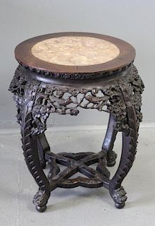 Asian Hardwood Carved Tabouret