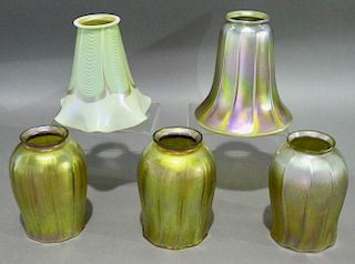 Five Art Glass Shades-Steuben and Quezal