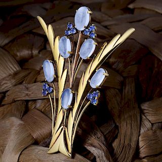 Tiffany & Co. Moonstone and Sapphire Brooch