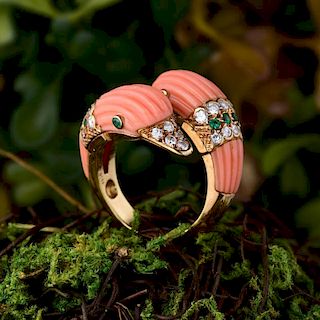 Van Cleef & Arpels Carved Coral Geese Ring