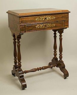 19th Century Brass Inlaid Rosewood Sewing Table