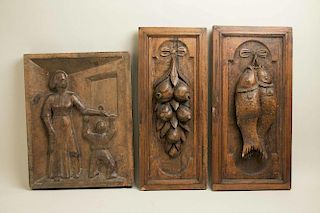 Three Carved Wood Panels