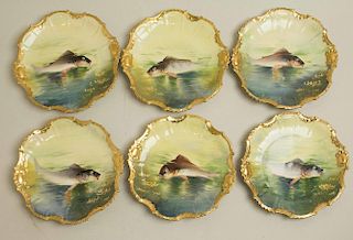 Six Limoges Coronet Porcelain Fish Plates