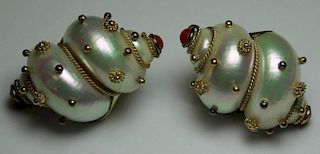JEWELRY. Signed 18kt Gold Mounted Shell Form