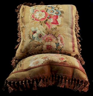 TWO GOOD FLORAL PATTERN AUBUSSON TAPESTRY PILLOWS