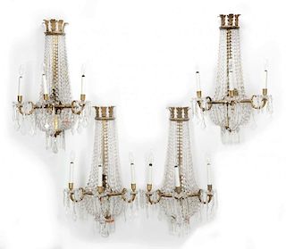 FOUR GOOD MATCHING FRENCH BRONZE DEMILUNE SCONCES