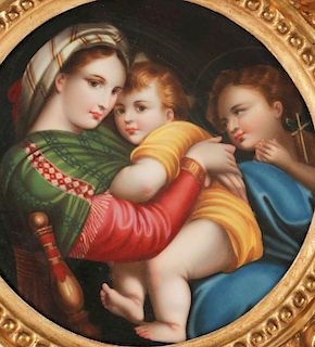 FINE HAND PAINTED PORCELAIN PLAQUE OF THE MADONNA