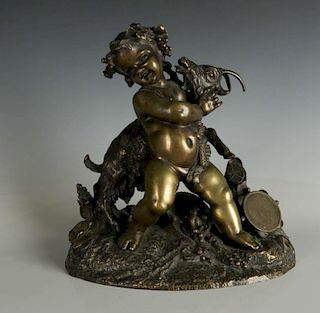 AN UNUSUAL 19TH CENTURY BACCHUS CHILD BRONZE GROUP