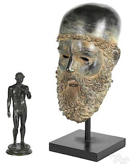 Bronze head of a Greek man, 20th c.