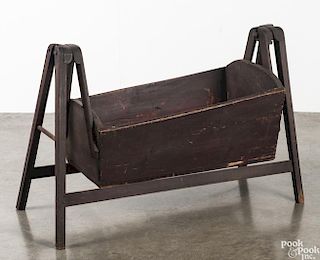 Primitive stained pine cradle, 19th c.