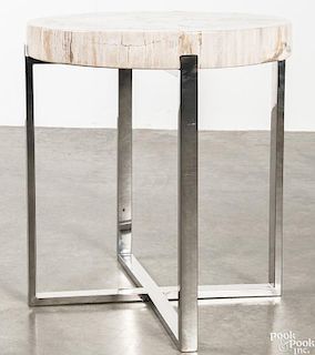 Petrified wood and chrome end table