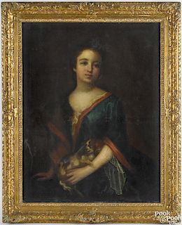 English oil on canvas portrait of young woman