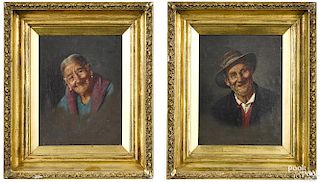Pair of oil on canvas portraits of a man and woman