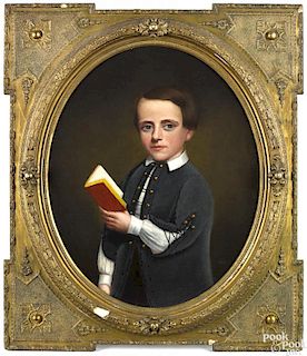 American oil on canvas portrait of boy